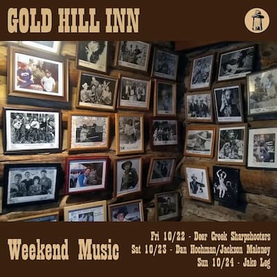 Weekend music with wall of fame photo at the Gold Hill Inn